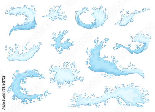 Water Splash Set: Dynamic vector collection of cartoon water splashes.