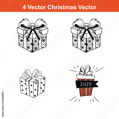Christmas Ornaments Icons Set,Set of Christmas and New Year silhouette icons. Outline of party black elements of Christmas festive decoration. Christmas tree, Santa, deer, gingerbread, candle, snowbal