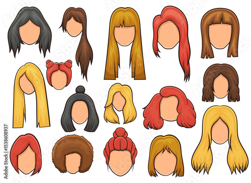 Cartoon Hair Collection: Diverse styles and colors for customizable characters