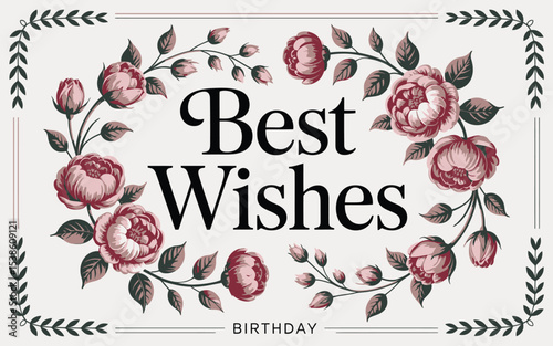 Elegant birthday greeting card featuring floral design and best wishes text arrangement