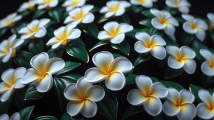 Isolated frangipani flowers on a black background for tropical flower design