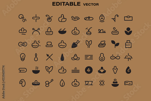 Collection of wellness spa yoga and meditation icons