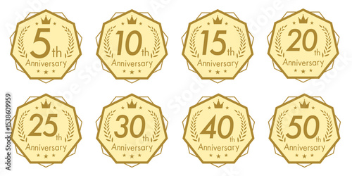 シンプルフラットなモノクロのアニバーサリーロゴセット(5周年 10周年 15周年 20周年 25周年 30周年 お祝い 周年記念 イベント 設立記念 anniversary celebration logo ベクター 編集可能)