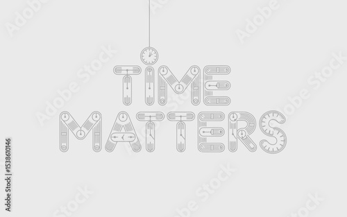 Artistic time matters typography design featuring clock elements and line art style