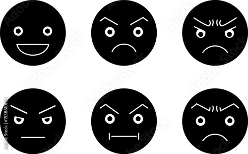 Emotions vector set black and white mood face expression anger happy sad negative positive illustration 100 editable stock vector illustration