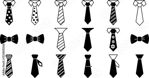 Vector tie and bow tie illustration set for fashion accessories and clothing design needs in black and white editable stock vector illustration