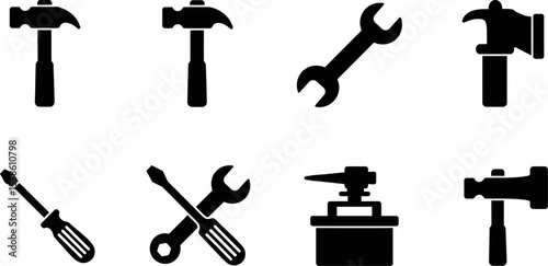 Vector tools set hammers wrenches screwdrivers and anvil for repair construction and diy projects icon set editable stock vector illustration