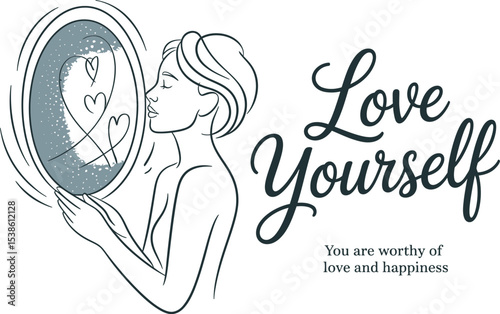 A beautiful line art illustration displaying self love and the importance of affirmations