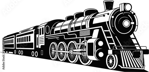 Vector black and white train illustration steam locomotive engine transport rail travel graphic design art 100 editable stock vector illustration