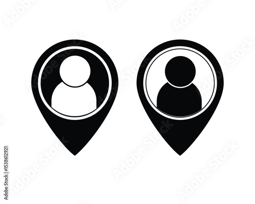 Map marker with a Silhouette of a person, social media, mobile app, ui illustration, Map pin icon vector, GPS location symbol, for graphic design, logo, web site,