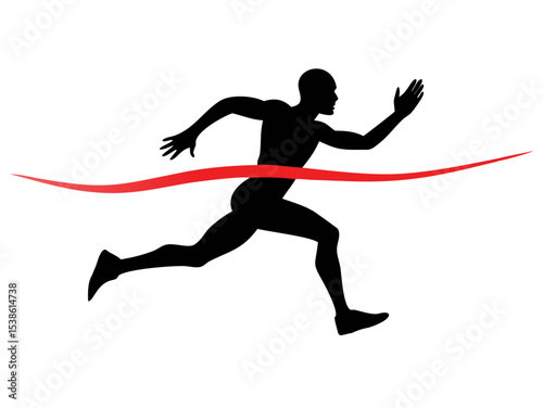 Silhouette of runner crossing finish line in race for fitness and competition
