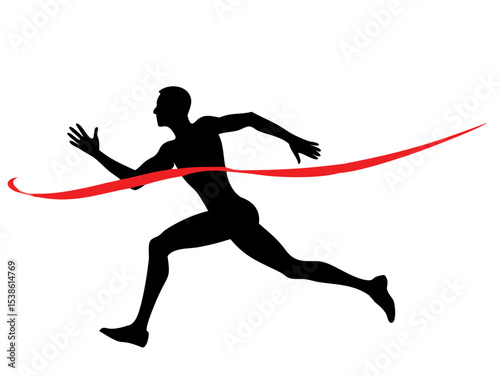 Silhouette of runner crossing finish line winning race marathon competition sport