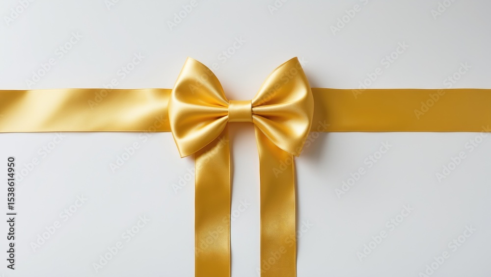 Fototapeta premium Gold ribbon bow on a white background featuring a decorative accessory.