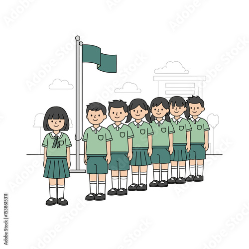Students Standing in Line for Morning Flag