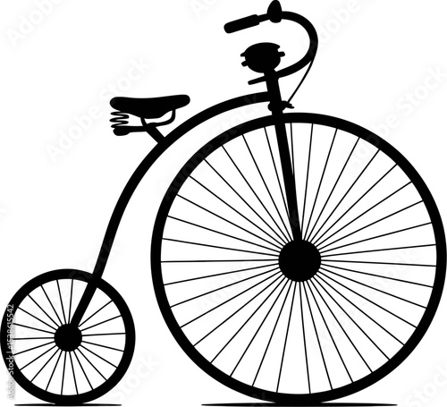 Vintage bicycle illustration, high wheeler bike graphic, antique cycle drawing, penny farthing image editable stock vector illustration