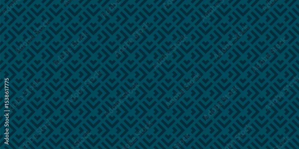 Subtle vector geometric seamless pattern with lines, squares, triangles, arrows, grid, lattice, tiles. Abstract minimal ornament. Dark teal blue color. Stylish background texture. Repeating design