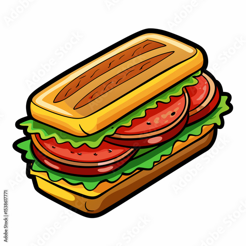 sandwich realistic  design and bold line black , white background ,full  color