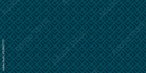 Subtle vector geometric seamless pattern with lines, squares, triangles, arrows, grid, lattice, tiles. Abstract minimal ornament. Dark teal blue color. Stylish  background texture. Repeating design