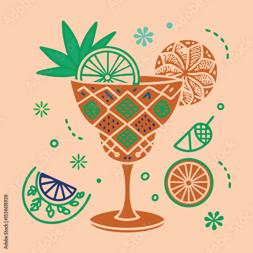 Artistic Margarita Illustration with Citrus Accents A Whimsical Celebration of Summer Drinks and Tropical Flavors