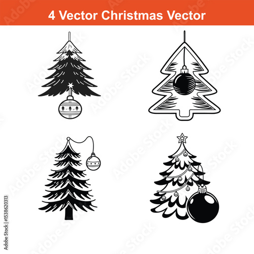 Christmas Ornaments Icons Set,Set of Christmas and New Year silhouette icons. Outline of party black elements of Christmas festive decoration. Christmas tree, Santa, deer, gingerbread, candle, snowbal