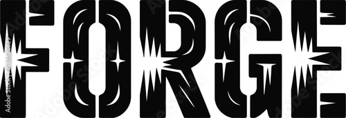 Bold black and white forge text design with burst effects for creative projects