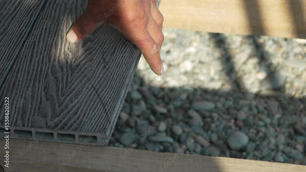 custom made wallpaper toronto digitalHand Mallet Decking Worker installing composite board on outdoor patio construction