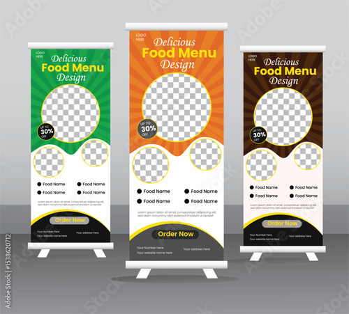 Modern Food Menu Roll‑Up Banner Design – Editable  EPS Template for Restaurant, Cafe & Fast‑Food Promotion