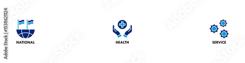 NHS banner web icon vector illustration concept of national health service with icon of globe, hospital, health insurance, ambulance, patient, and medical apps