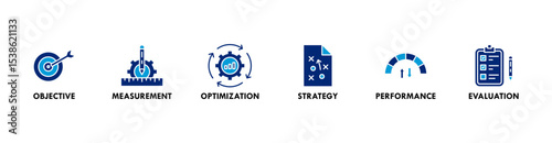 KPI banner web icon vector illustration concept for key performance indicator in the business metrics with an icon of objective, measurement, optimization, strategy, performance, and evaluation
