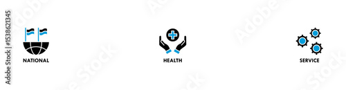 NHS banner web icon vector illustration concept of national health service with icon of globe, hospital, health insurance, ambulance, patient, and medical apps