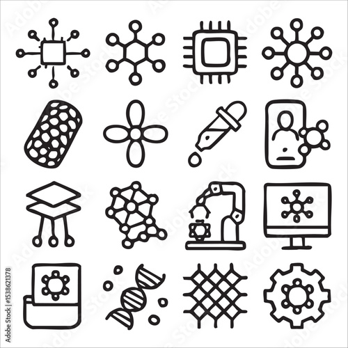 Hand Drawn Icons Nanotechnology Genetics and Technology.