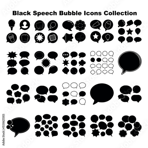 Various communication shapes show different icons in a speech bubble isolated on white