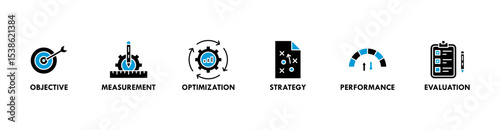 KPI banner web icon vector illustration concept for key performance indicator in the business metrics with an icon of objective, measurement, optimization, strategy, performance, and evaluation
