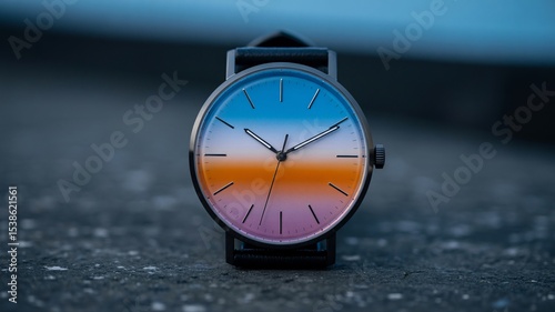 Wallpaper Mural Stylish Wristwatch with Gradient Dial Face on Dark Surface Background Torontodigital.ca