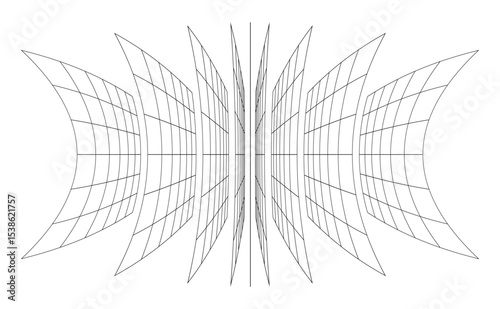 3d wireframe perspective grid room template design vector illustration background. Empty 3 dimension virtual room with perspective wireframe grid geometric sketch. Cyber virtual line interior frame.