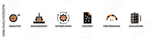 KPI banner web icon vector illustration concept for key performance indicator in the business metrics with an icon of objective, measurement, optimization, strategy, performance, and evaluation