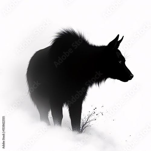silhouette of a black wolf background is white monochrome