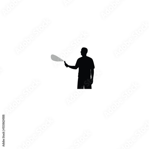 man holding flashlight in dark silhouette on white background