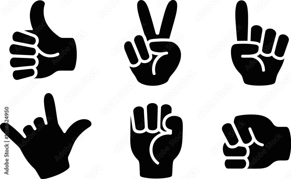 Obraz premium Vector hand gestures icon set illustration collection of different hand signs communication and expression editable stock vector illustration