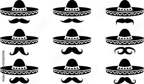 Sombrero and mustache vector illustration for cinco de mayo mexican fiesta party celebration design element editable stock vector illustration