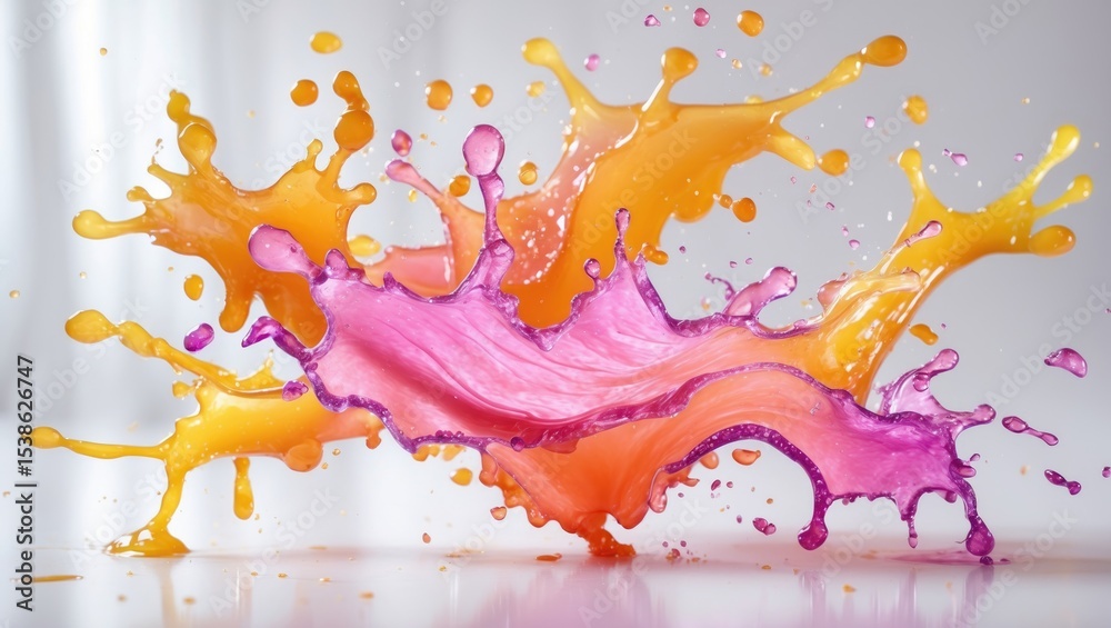 Obraz premium Fruit juice splatters onto a white background.