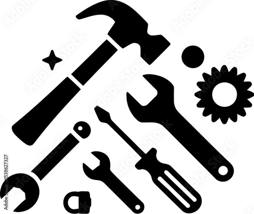 Handyman tools repair service maintenance equipment hammer wrench screwdriver gear icon vector graphic editable stock vector illustration
