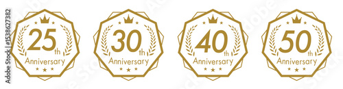 シンプルなモノクロのアニバーサリーロゴセット(5周年 10周年 15周年 20周年 25周年 30周年 40周年 50周年お祝い 周年記念 イベント 設立記念 anniversary celebration logo ベクター 編集可能)
