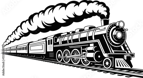 Vector illustration of a classic steam train locomotive engine with smoke and passenger cars design 100 editable stock vector illustration