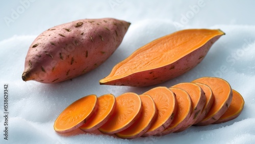 Fresh sweet potato isolated on a plain white background. photo