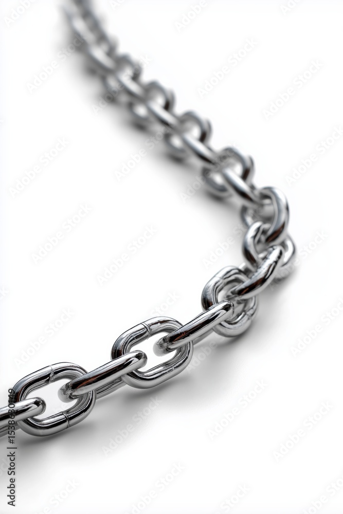 Obraz premium Shiny steel chain with close-up on links and white background