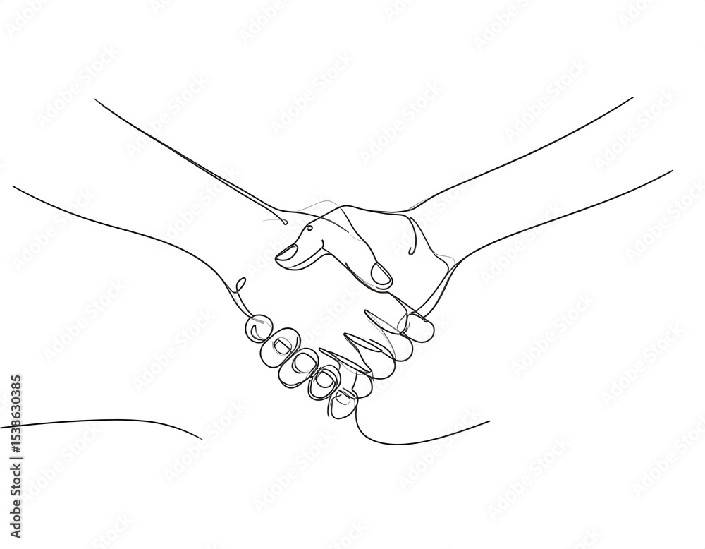 Fototapeta premium Continuous Line Drawing of Two Hands Clasped Together Symbolizing Unity Partnership and Support