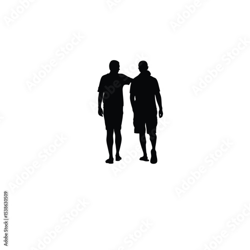 man patting friend's back silhouette on white background