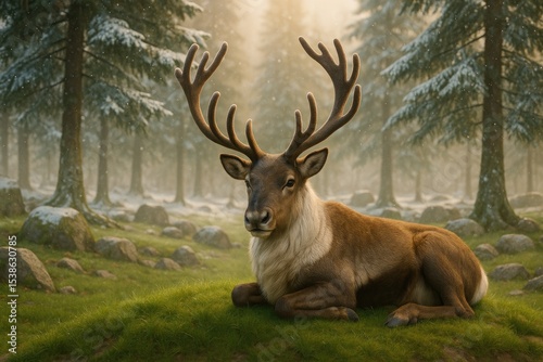 A reindeer resting peacefully