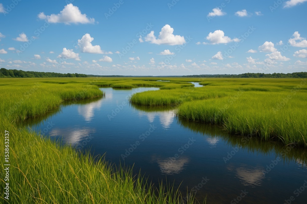 A Wetland Scene with Marshy Vegetation A Wetland Scene with Marshy Vegetation